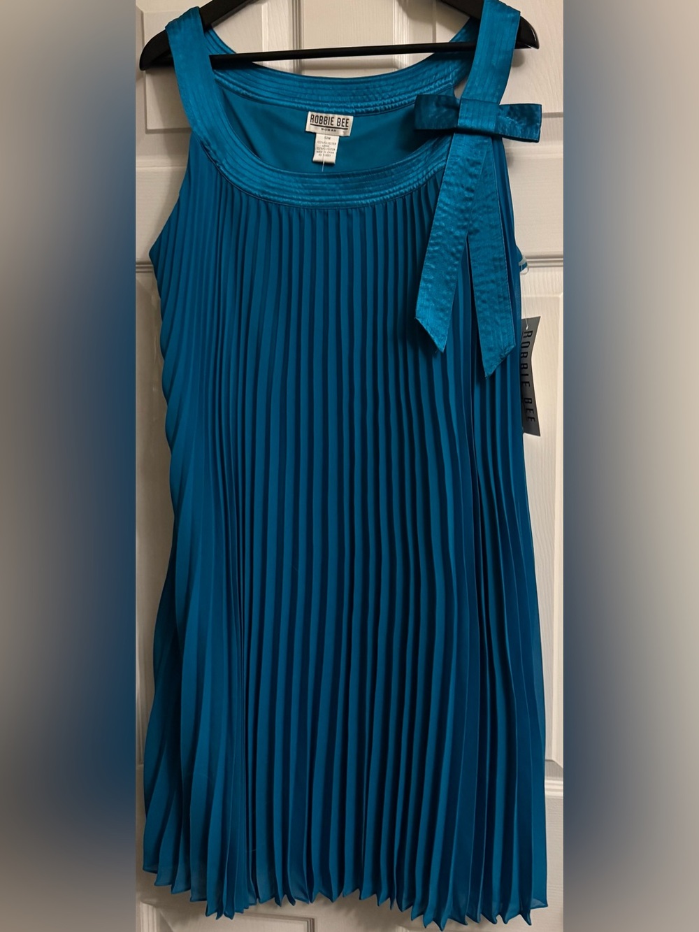 Robbie Bee Teal Pleated Midi Dress with Adorable Side Bow